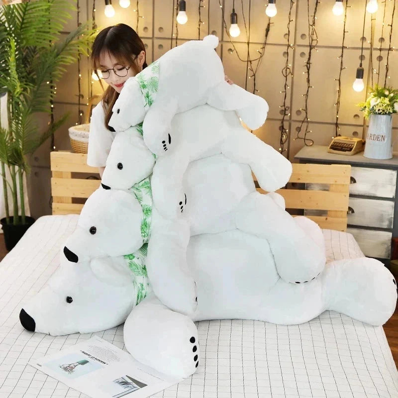 60/75/100CM Giant Polar Bear Plush Toy Soft Cartoon Animal Cute Teddy Bear Stuffed Doll Long Pillow Cushion Kids Christmas Gift 