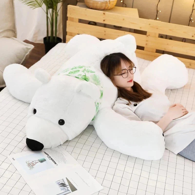 60/75/100CM Giant Polar Bear Plush Toy Soft Cartoon Animal Cute Teddy Bear Stuffed Doll Long Pillow Cushion Kids Christmas Gift 