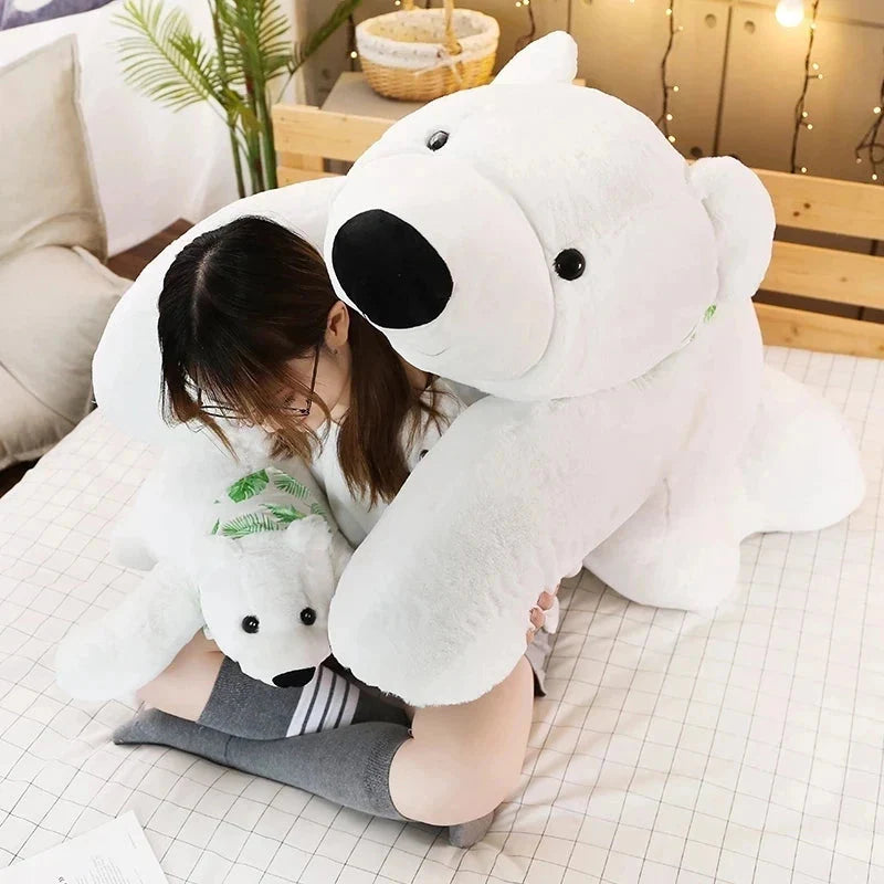 60/75/100CM Giant Polar Bear Plush Toy Soft Cartoon Animal Cute Teddy Bear Stuffed Doll Long Pillow Cushion Kids Christmas Gift 