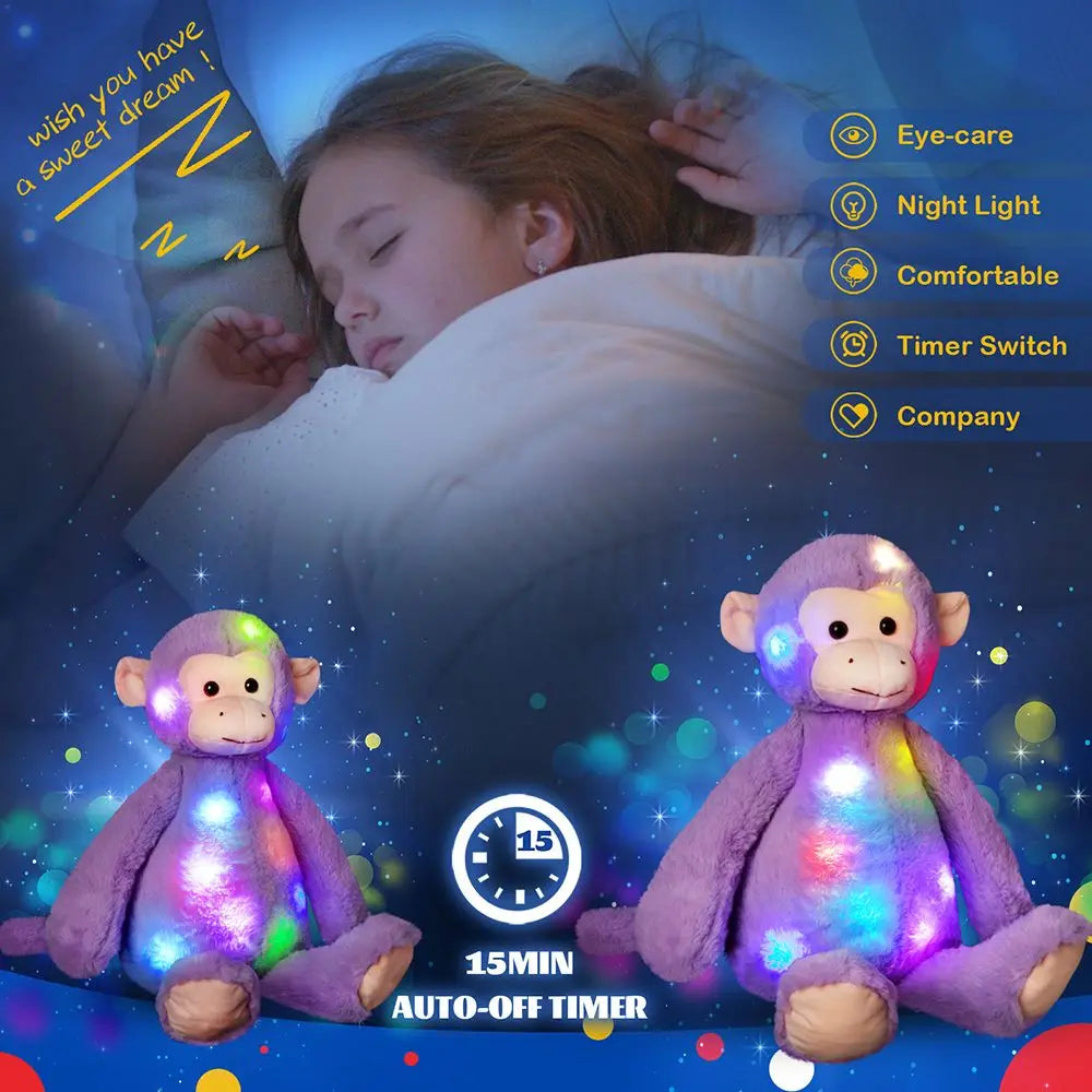 Plüschtier Regenbogen Affe – Kuscheltier - Stofftier mit LED